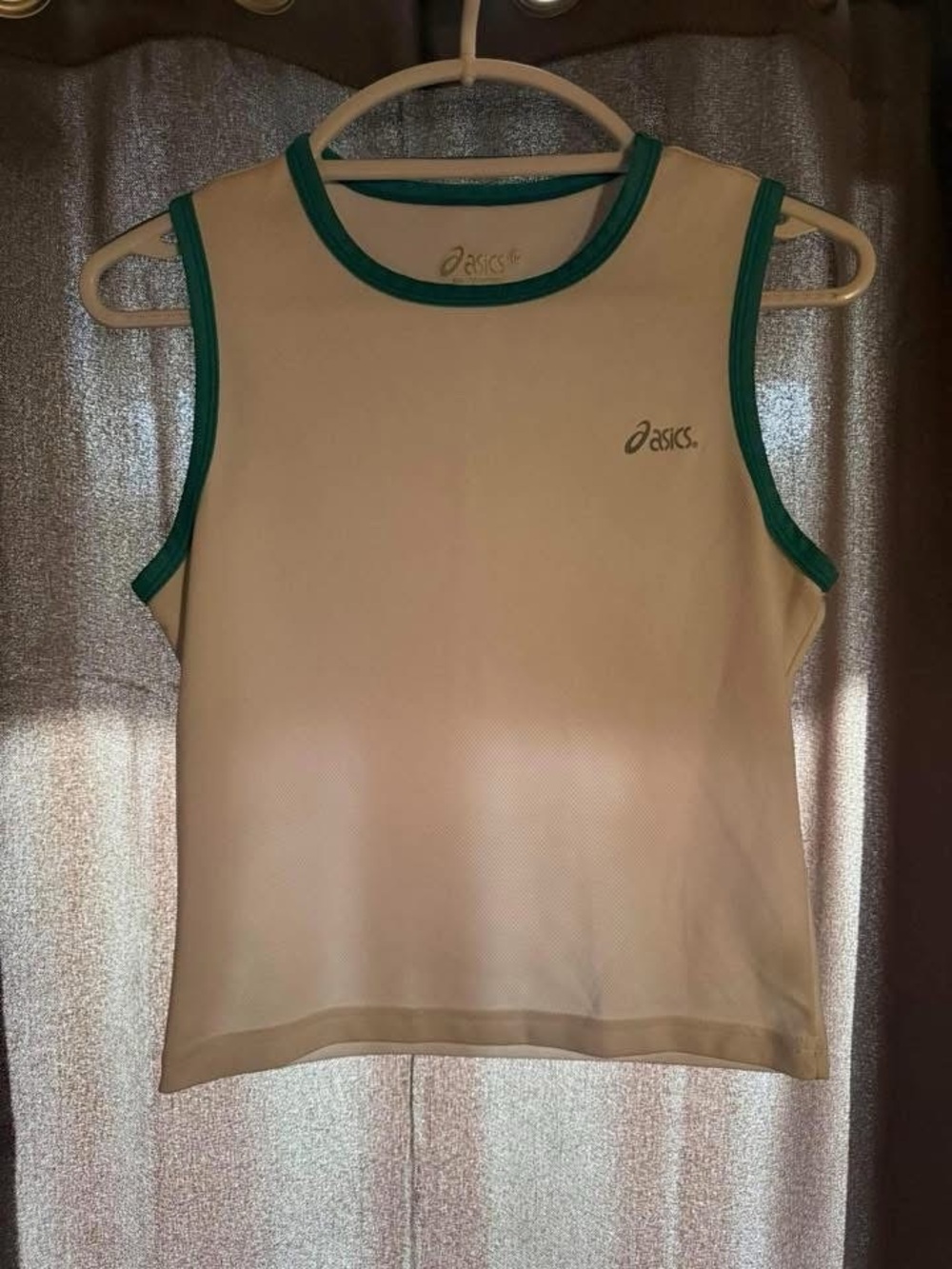 Asics Cream Athletic Tank with Green Trim